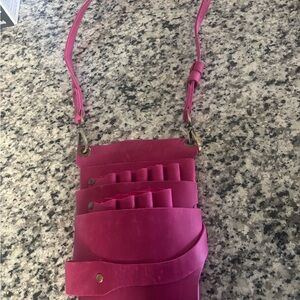 Pink Leather Crossbody Tool Bag - Casual Women's Shoulder Bag